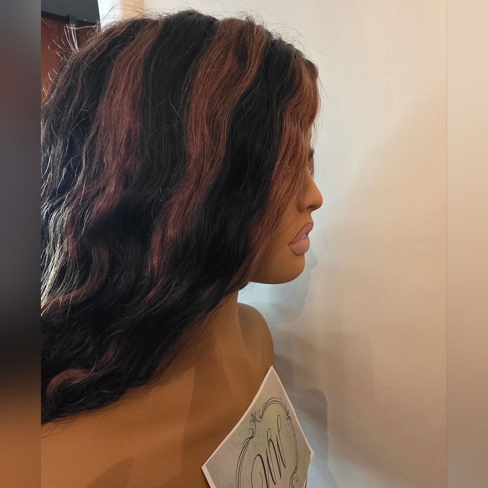 Natural Color With Chestnut Hightlights Water Wave Human Hair Wig - Picture 7 of 8